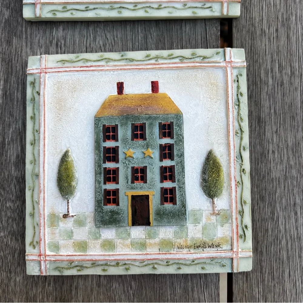 Valorie Evers Wink Cottage Colonial Home Wall Hanging Tiles Set of Four Resin